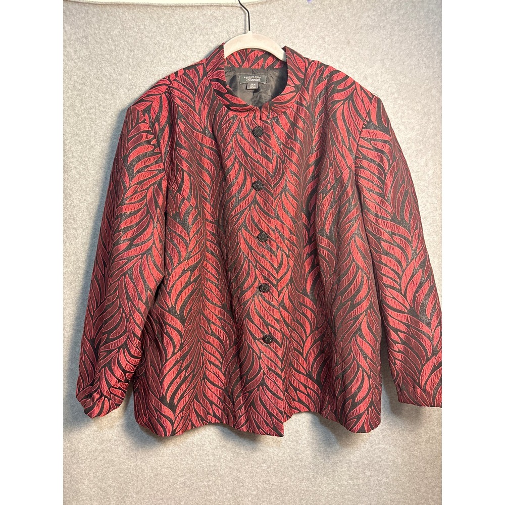 DressBarn Women Collection Jacket 24W Red Black Tapestry Blazer Plus Size